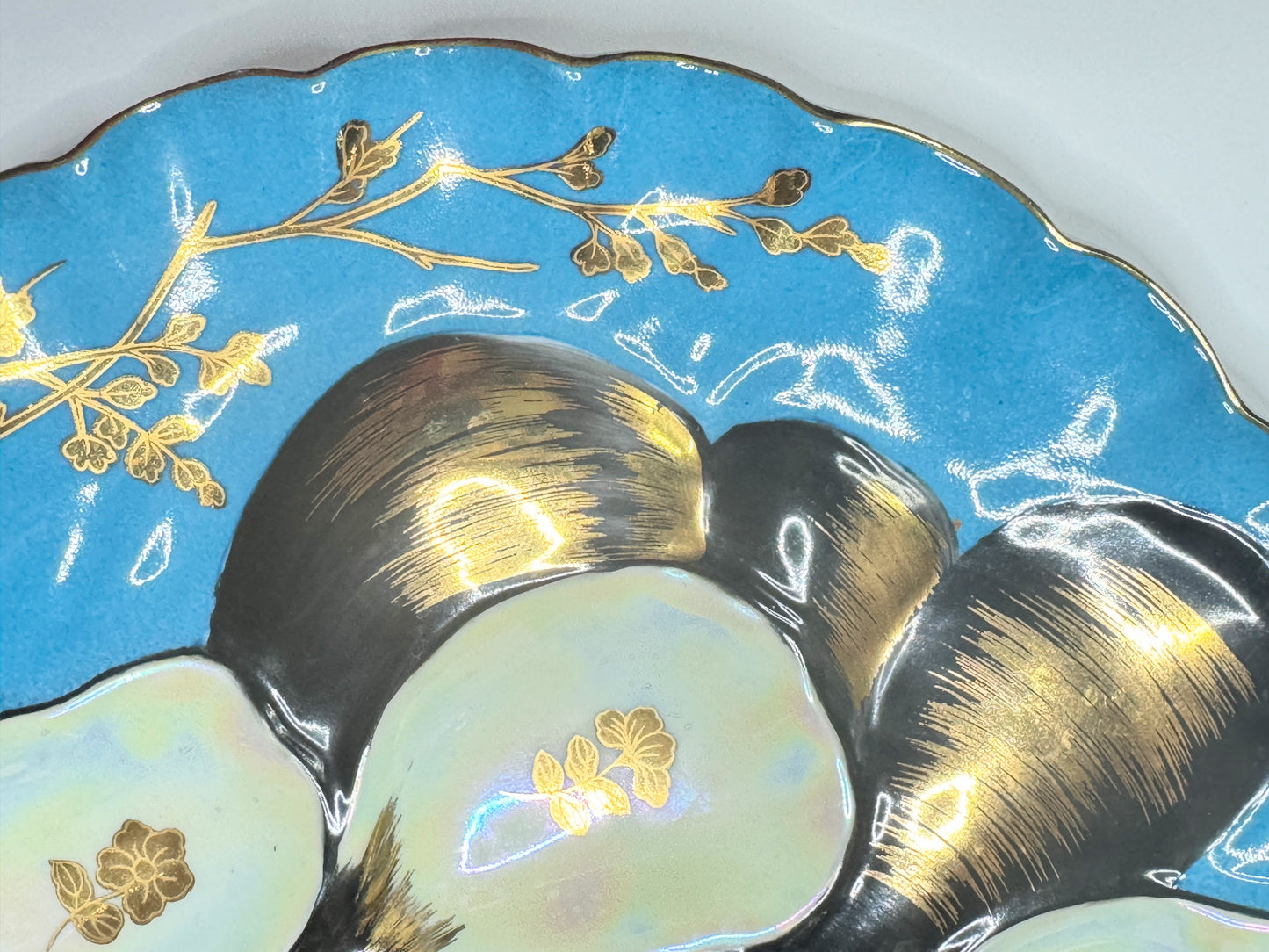 Antique Limoges Oyster Plate Turkey Iridescent & Gold Gilt Mussel Shells A660