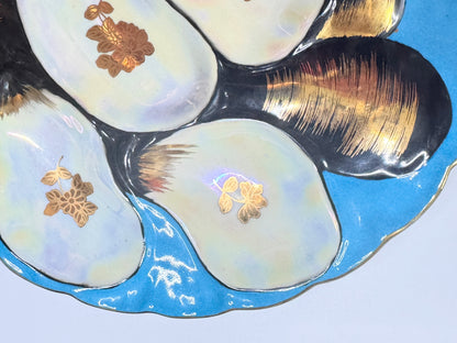 Antique Limoges Oyster Plate Turkey Iridescent & Gold Gilt Mussel Shells A660