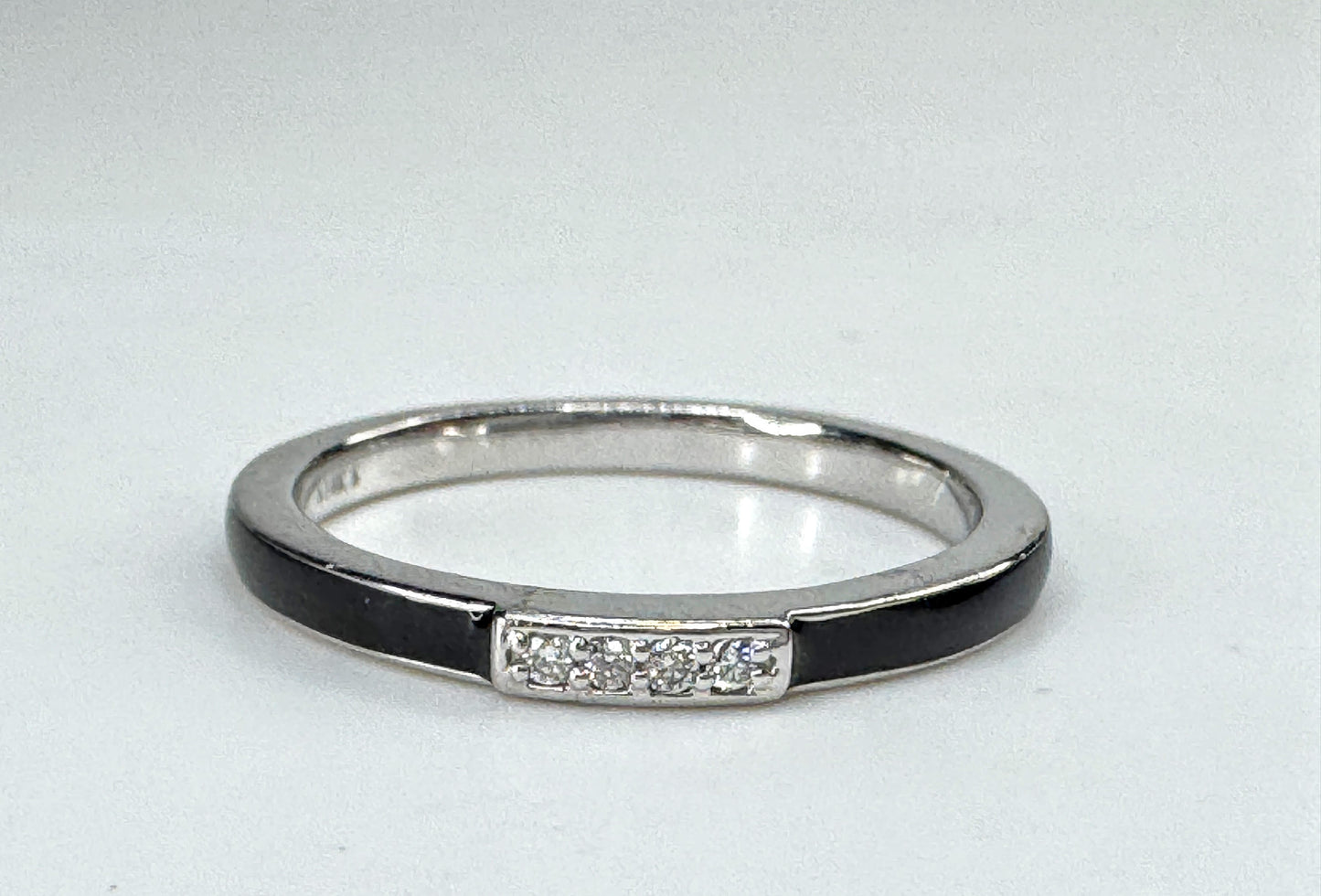 14K White Gold Black Enamel Diamond Stackable Band Ring 2.2g s7 New JR1850