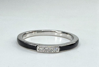 14K White Gold Black Enamel Diamond Stackable Band Ring 2.2g s7 New JR1850