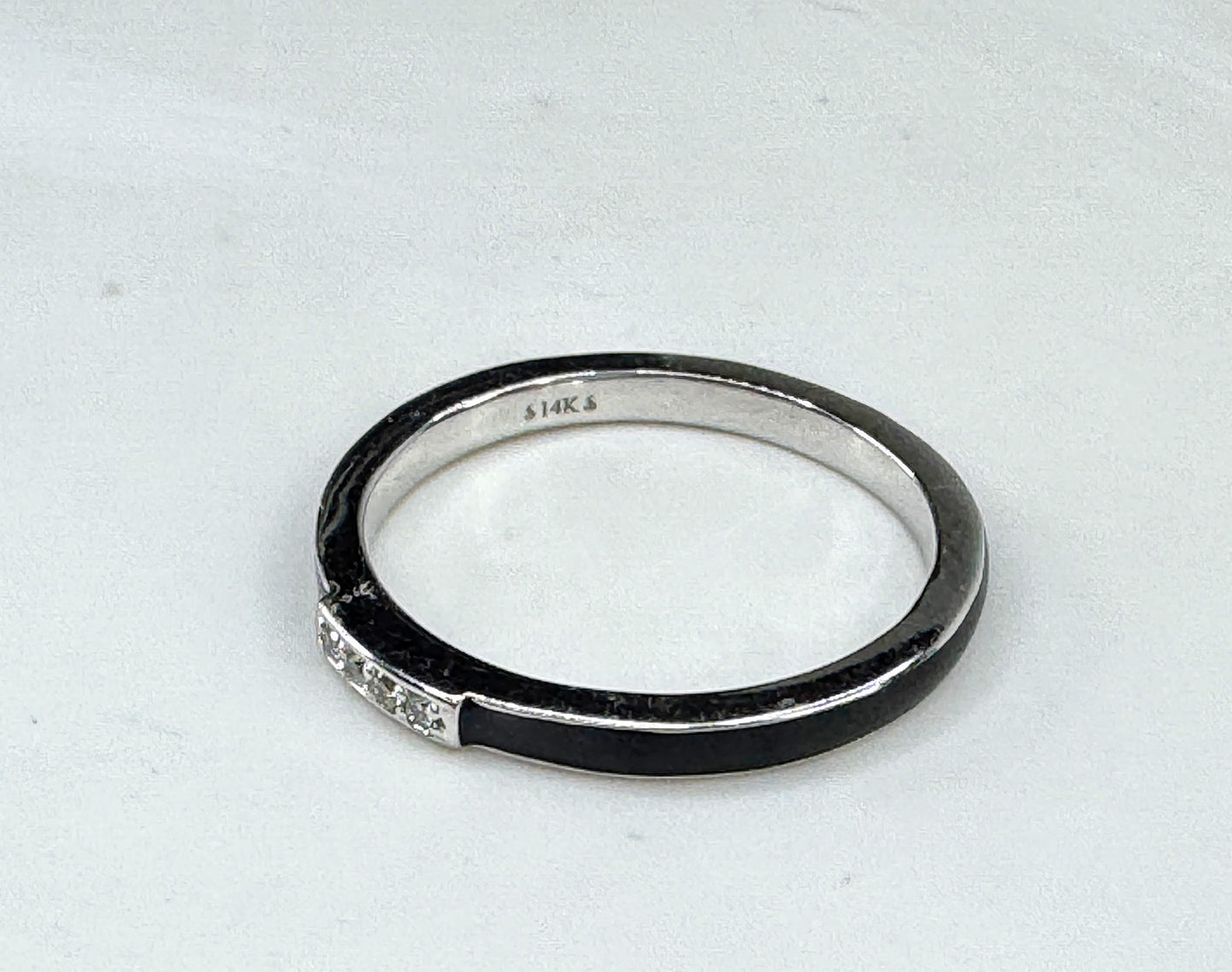14K White Gold Black Enamel Diamond Stackable Band Ring 2.2g s7 New JR1850