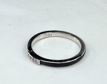 14K White Gold Black Enamel Diamond Stackable Band Ring 2.2g s7 New JR1850