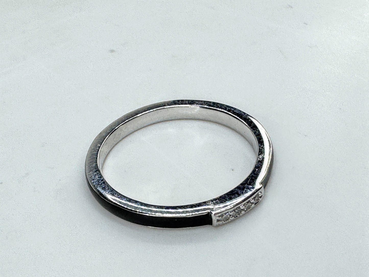 14K White Gold Black Enamel Diamond Stackable Band Ring 2.2g s7 New JR1850