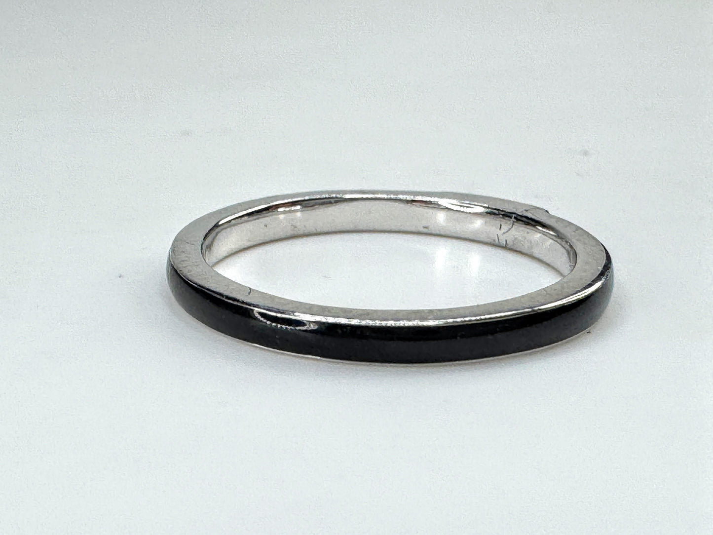14K White Gold Black Enamel Diamond Stackable Band Ring 2.2g s7 New JR1850