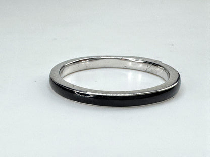 14K White Gold Black Enamel Diamond Stackable Band Ring 2.2g s7 New JR1850
