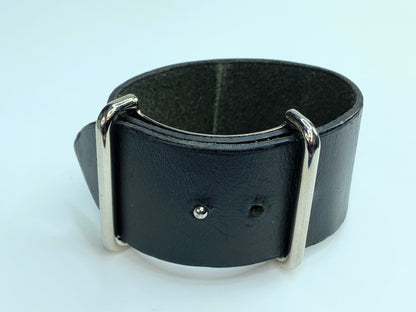 Hermes Black Box Leather Adjustable Wide Cuff Bracelet GS178