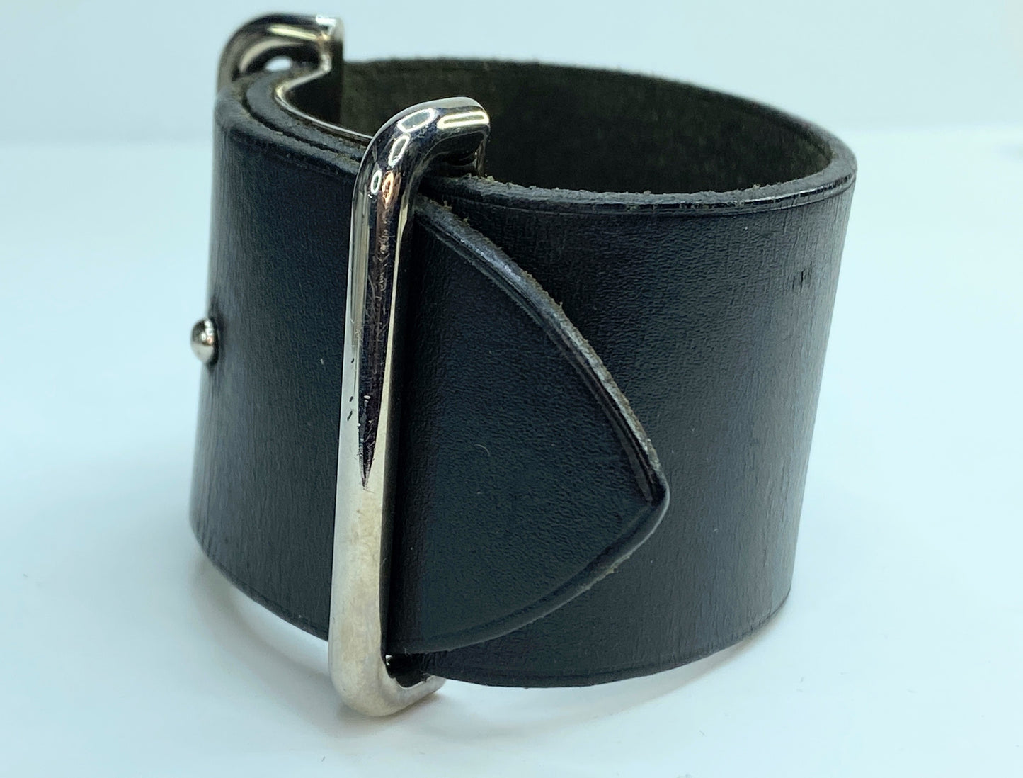 Hermes Black Box Leather Adjustable Wide Cuff Bracelet GS178