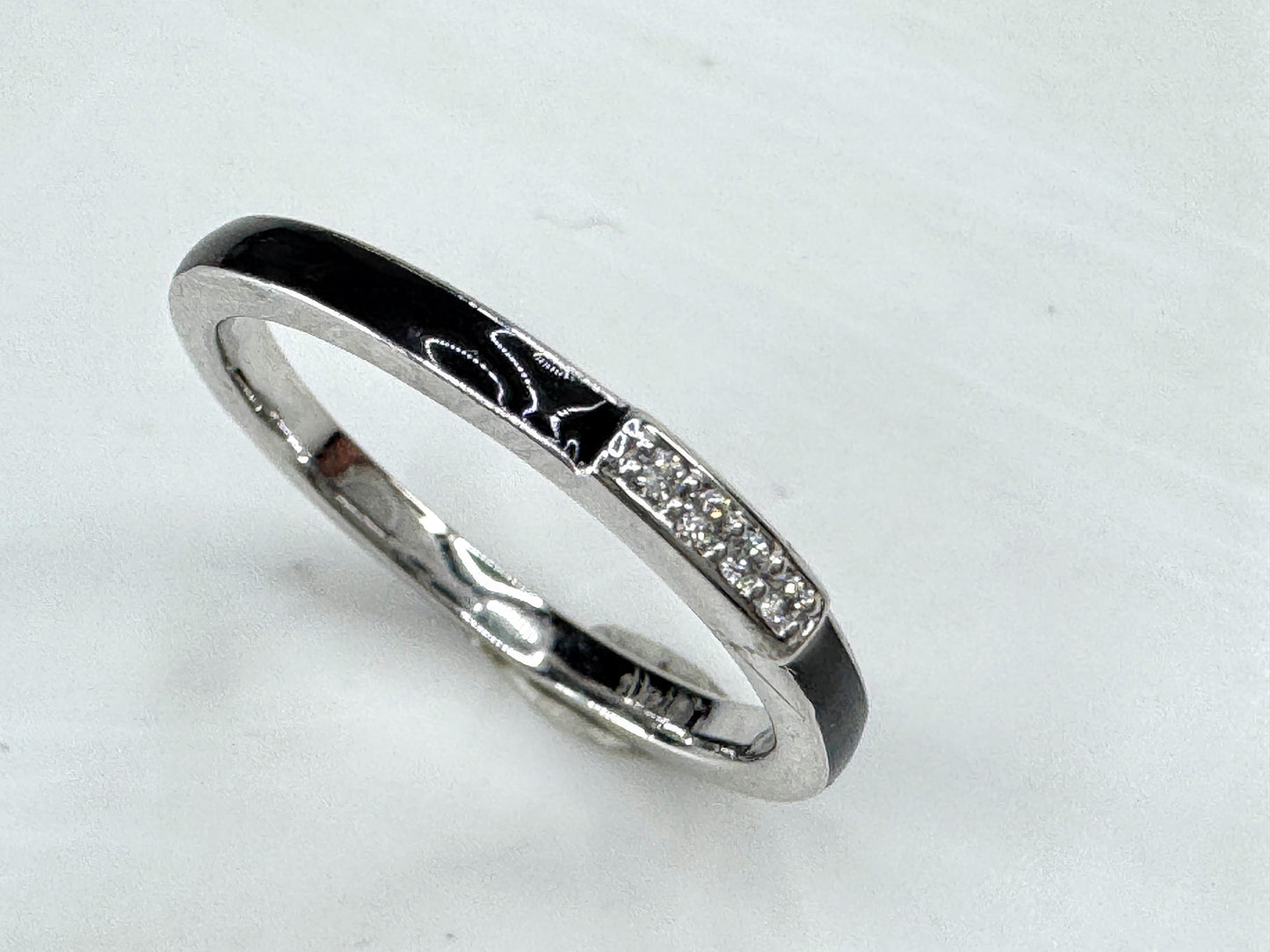 14K White Gold Black Enamel Diamond Stackable Band Ring 2.2g s7 New JR1850