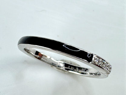 14K White Gold Black Enamel Diamond Stackable Band Ring 2.2g s7 New JR1850