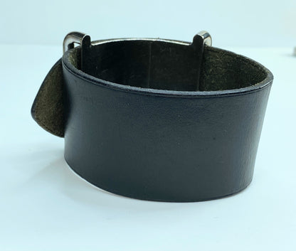 Hermes Black Box Leather Adjustable Wide Cuff Bracelet GS178