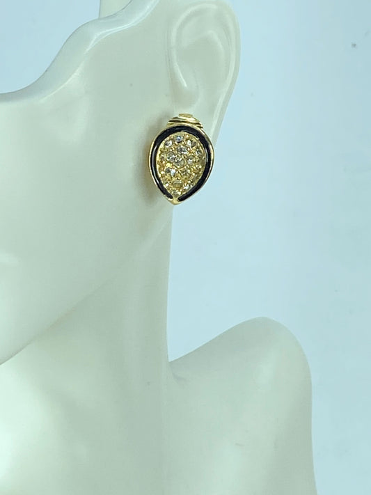 Christian Dior Classic Teardrop Shaped Black Enamel Pave Rhinestones GS466