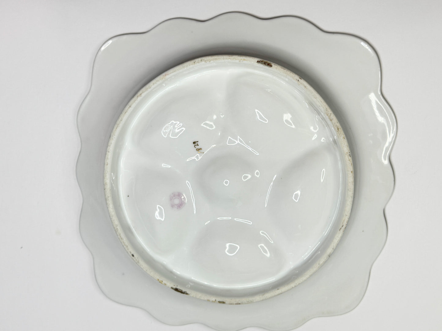 Antique French Limoges Oyster Plate, Pink & Gold, Aqua Ruffer SQ Border, c.1890