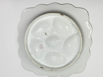 Antique French Limoges Oyster Plate, Pink & Gold, Aqua Ruffer SQ Border, c.1890