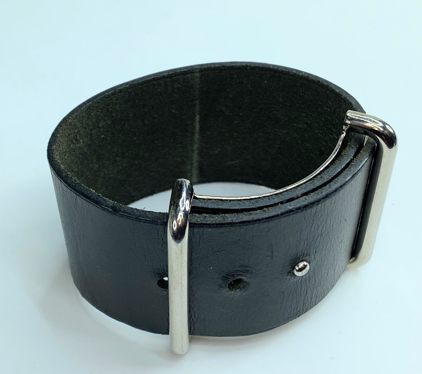 Hermes Black Box Leather Adjustable Wide Cuff Bracelet GS178