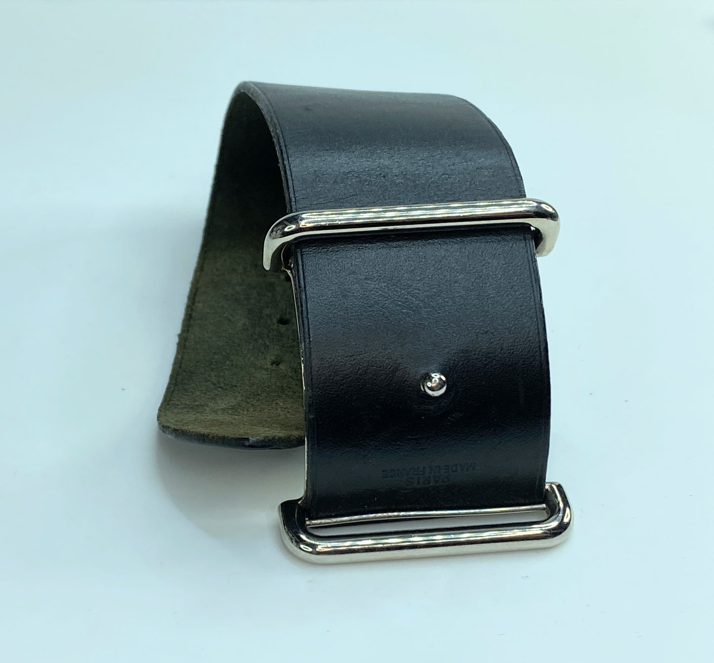 Hermes Black Box Leather Adjustable Wide Cuff Bracelet GS178