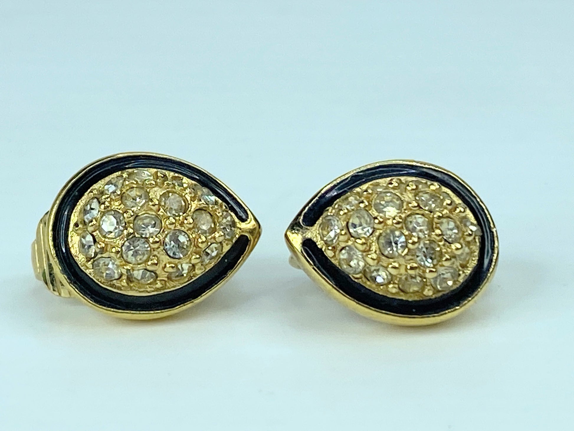 Christian Dior Classic Teardrop Shaped Black Enamel Pave Rhinestones GS466