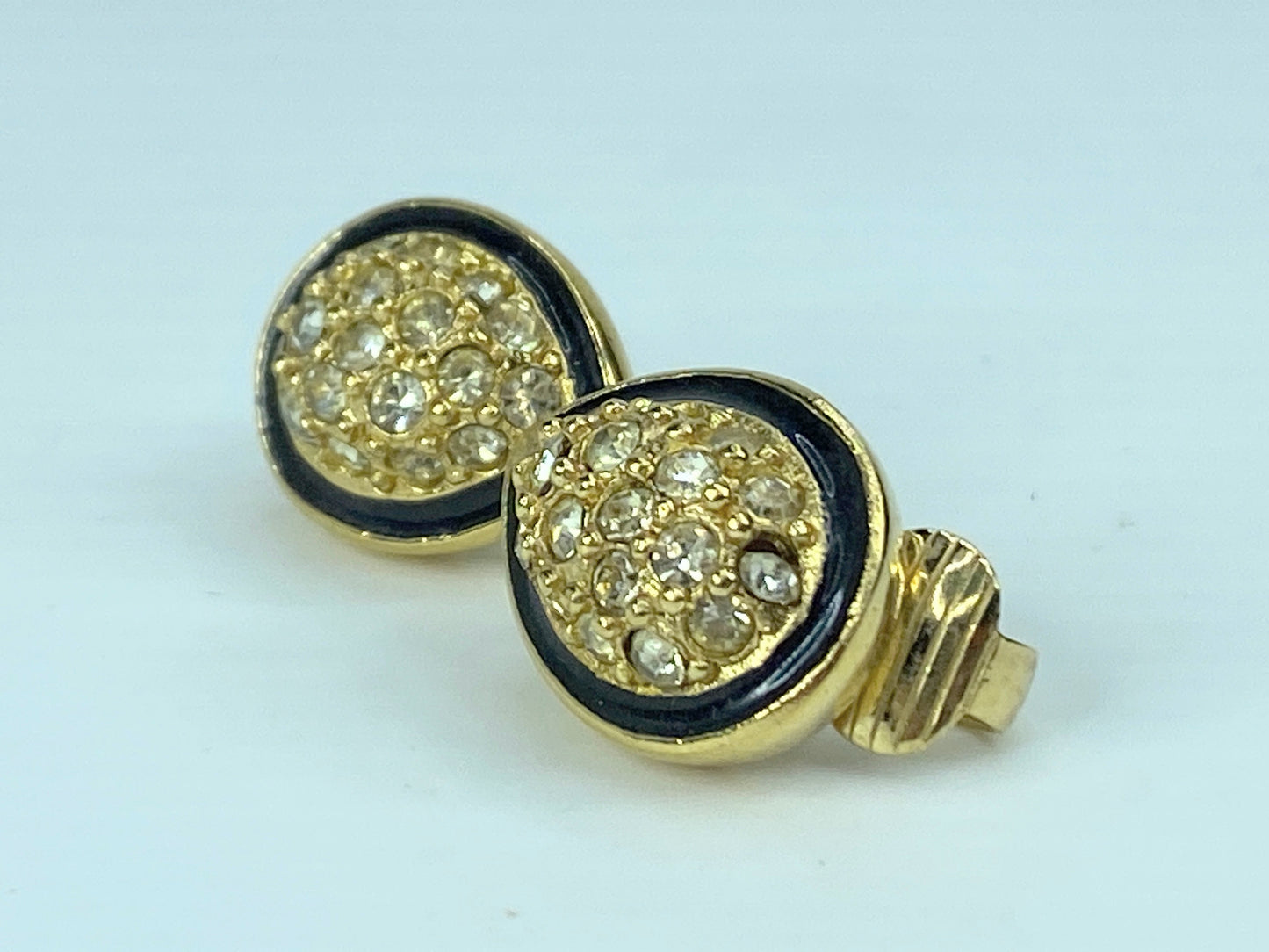 Christian Dior Classic Teardrop Shaped Black Enamel Pave Rhinestones GS466