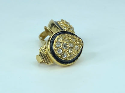 Christian Dior Classic Teardrop Shaped Black Enamel Pave Rhinestones GS466