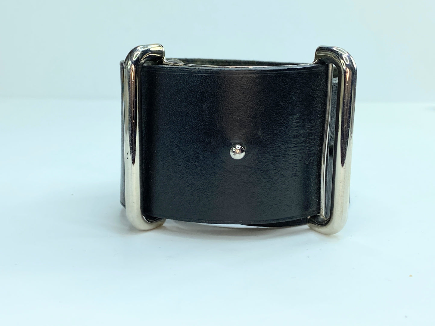 Hermes Black Box Leather Adjustable Wide Cuff Bracelet GS178