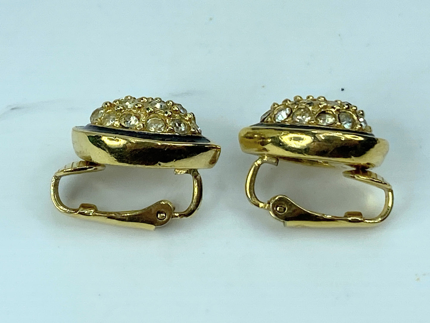 Christian Dior Classic Teardrop Shaped Black Enamel Pave Rhinestones GS466