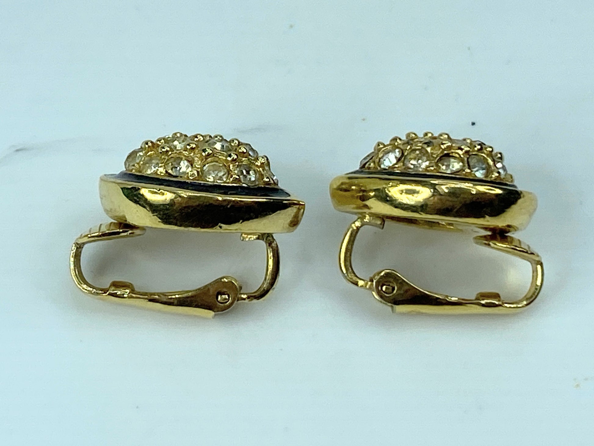 Christian Dior Classic Teardrop Shaped Black Enamel Pave Rhinestones GS466