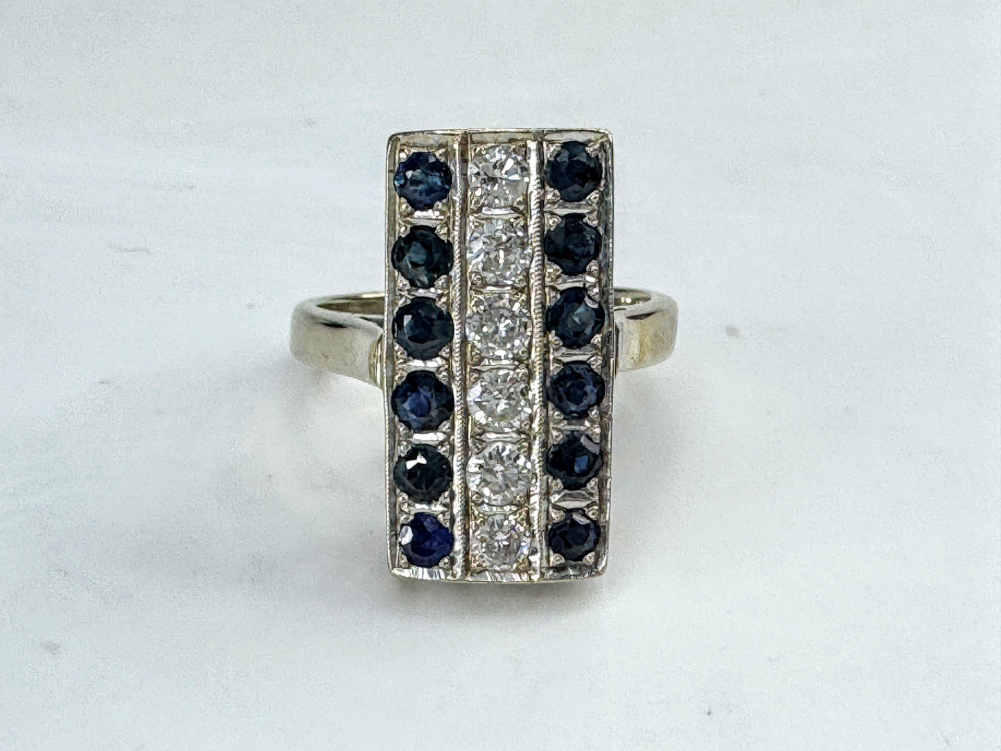 Art Deco 14K White Gold Diamond & Sapphire Ring 1.98 TCW Size 7 JR1852