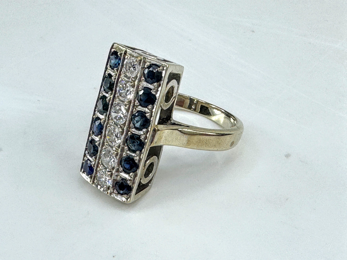 Art Deco 14K White Gold Diamond & Sapphire Ring 1.98 TCW Size 7 JR1852