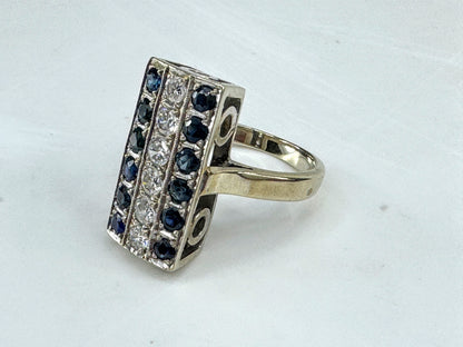 Art Deco 14K White Gold Diamond & Sapphire Ring 1.98 TCW Size 7 JR1852