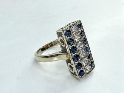 Art Deco 14K White Gold Diamond & Sapphire Ring 1.98 TCW Size 7 JR1852
