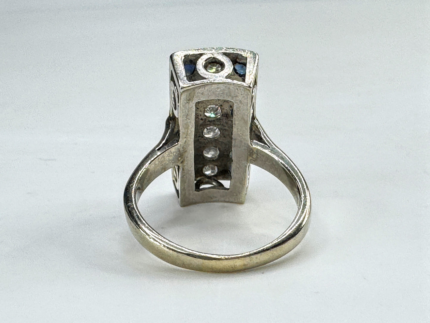 Art Deco 14K White Gold Diamond & Sapphire Ring 1.98 TCW Size 7 JR1852