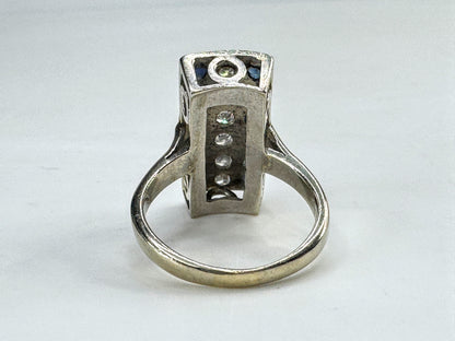 Art Deco 14K White Gold Diamond & Sapphire Ring 1.98 TCW Size 7 JR1852