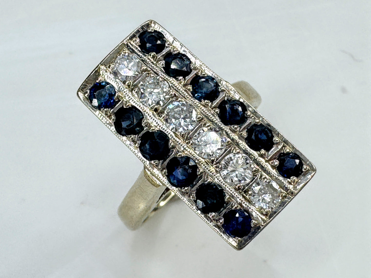 Art Deco 14K White Gold Diamond & Sapphire Ring 1.98 TCW Size 7 JR1852