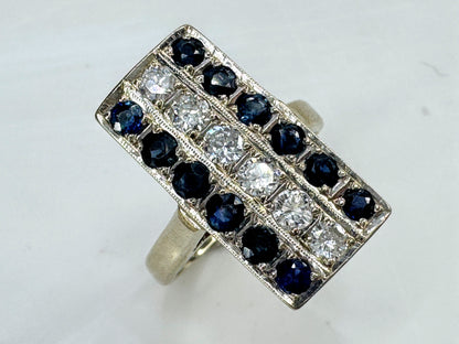 Art Deco 14K White Gold Diamond & Sapphire Ring 1.98 TCW Size 7 JR1852