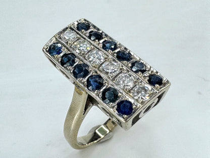 Art Deco 14K White Gold Diamond & Sapphire Ring 1.98 TCW Size 7 JR1852