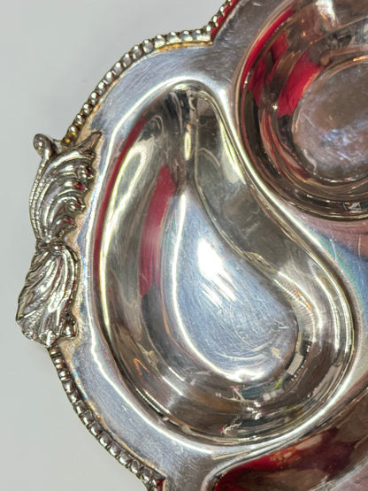 Vintage Metal Oyster Plate 8” – Four Wells Heavy Silverplate Serving Dish A664