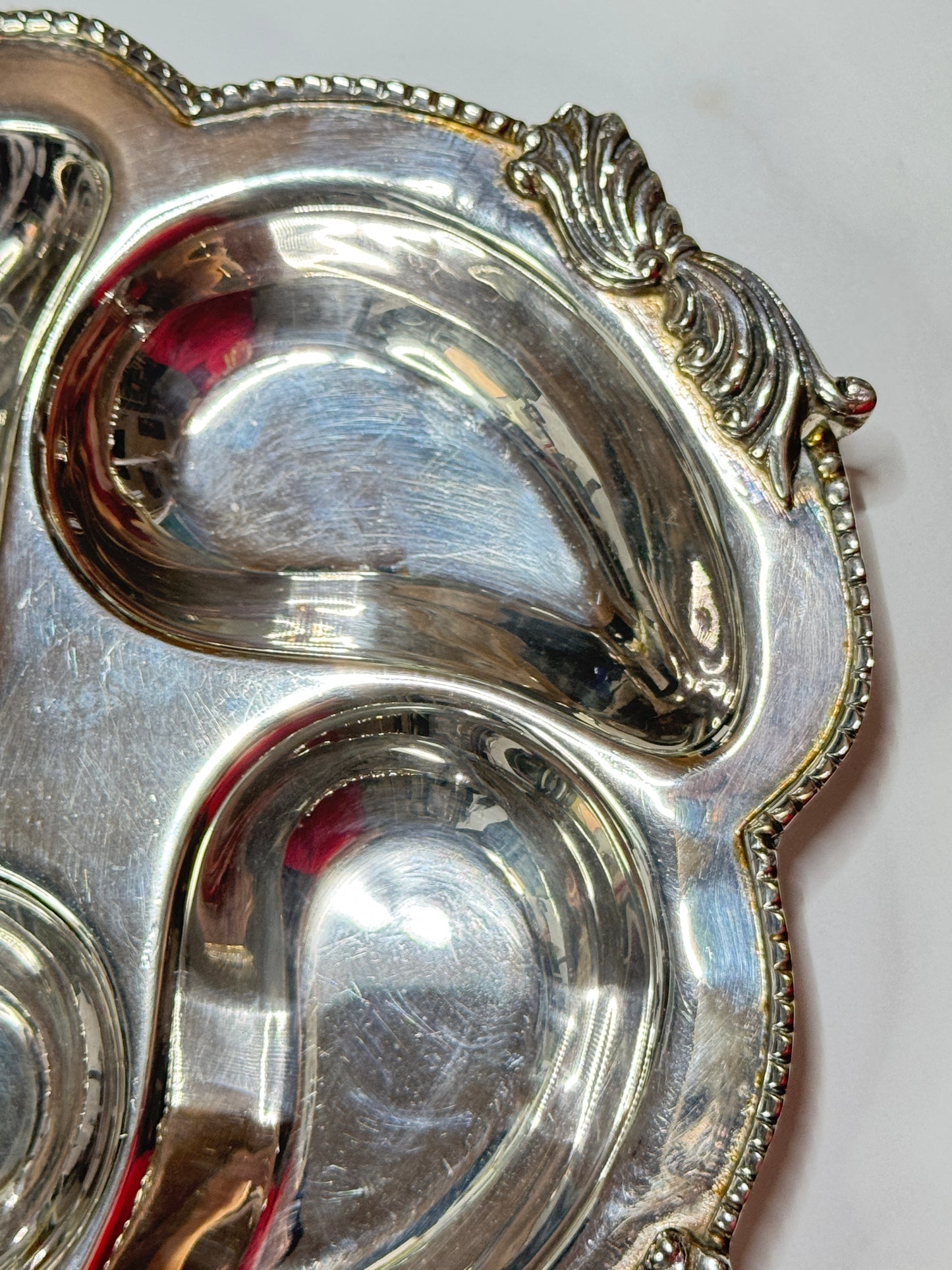 Vintage Metal Oyster Plate 8” – Four Wells Heavy Silverplate Serving Dish A664