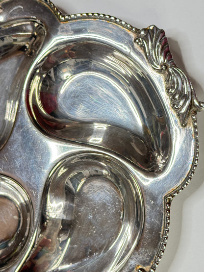 Vintage Metal Oyster Plate 8” – Four Wells Heavy Silverplate Serving Dish A664