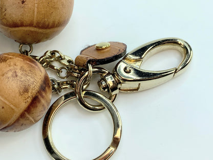 Celine RARE brown Leather Balls gold tone key ring holder in bag GS177
