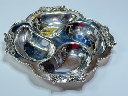 Vintage Metal Oyster Plate 8” – Four Wells Heavy Silverplate Serving Dish A664