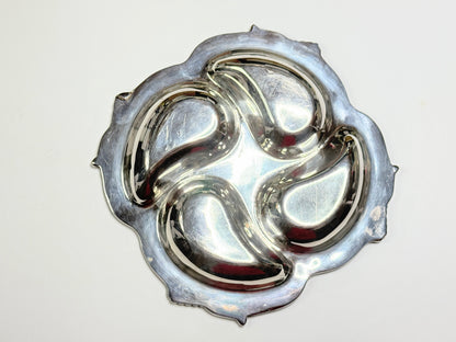 Vintage Metal Oyster Plate 8” – Four Wells Heavy Silverplate Serving Dish A664