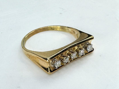 Vintage 14K Yellow Gold Five Diamond 0.3ct Men’s Ring Size 10.25 JR1856