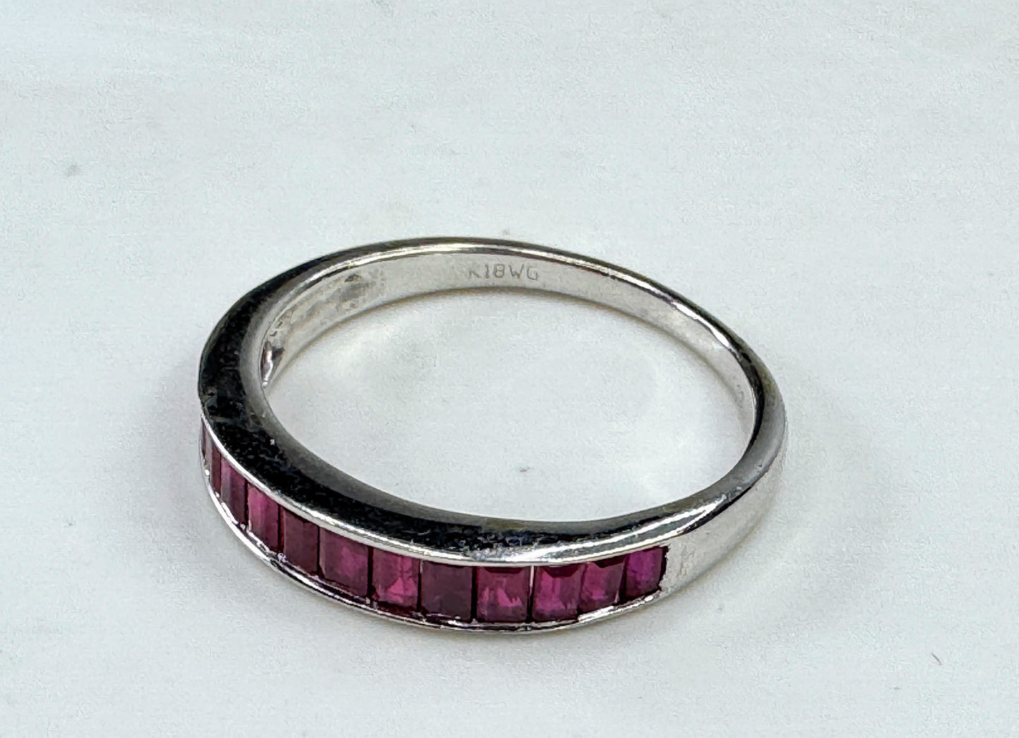 18K White Gold 1.15ctw Ruby Baguette Channel Band Ring 4.2g s8.5 JR1857