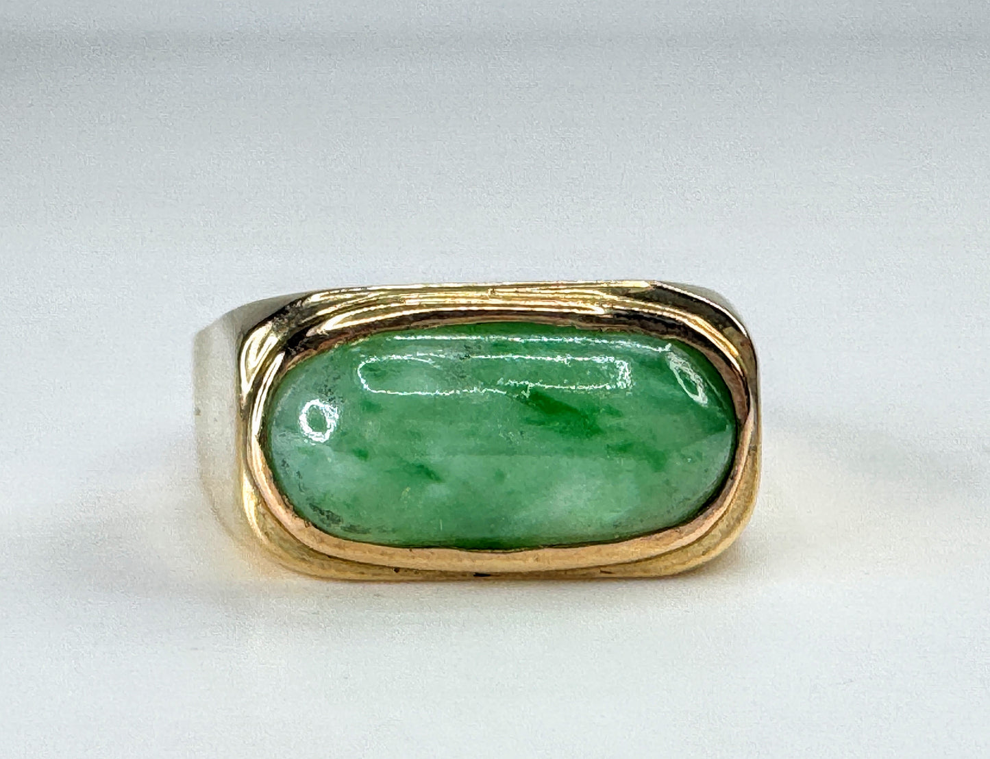 Vintage 14K Gold Jadeite Saddle Ring Men’s 8.1g Size 9.5 JR1858