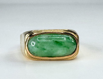 Vintage 14K Gold Jadeite Saddle Ring Men’s 8.1g Size 9.5 JR1858