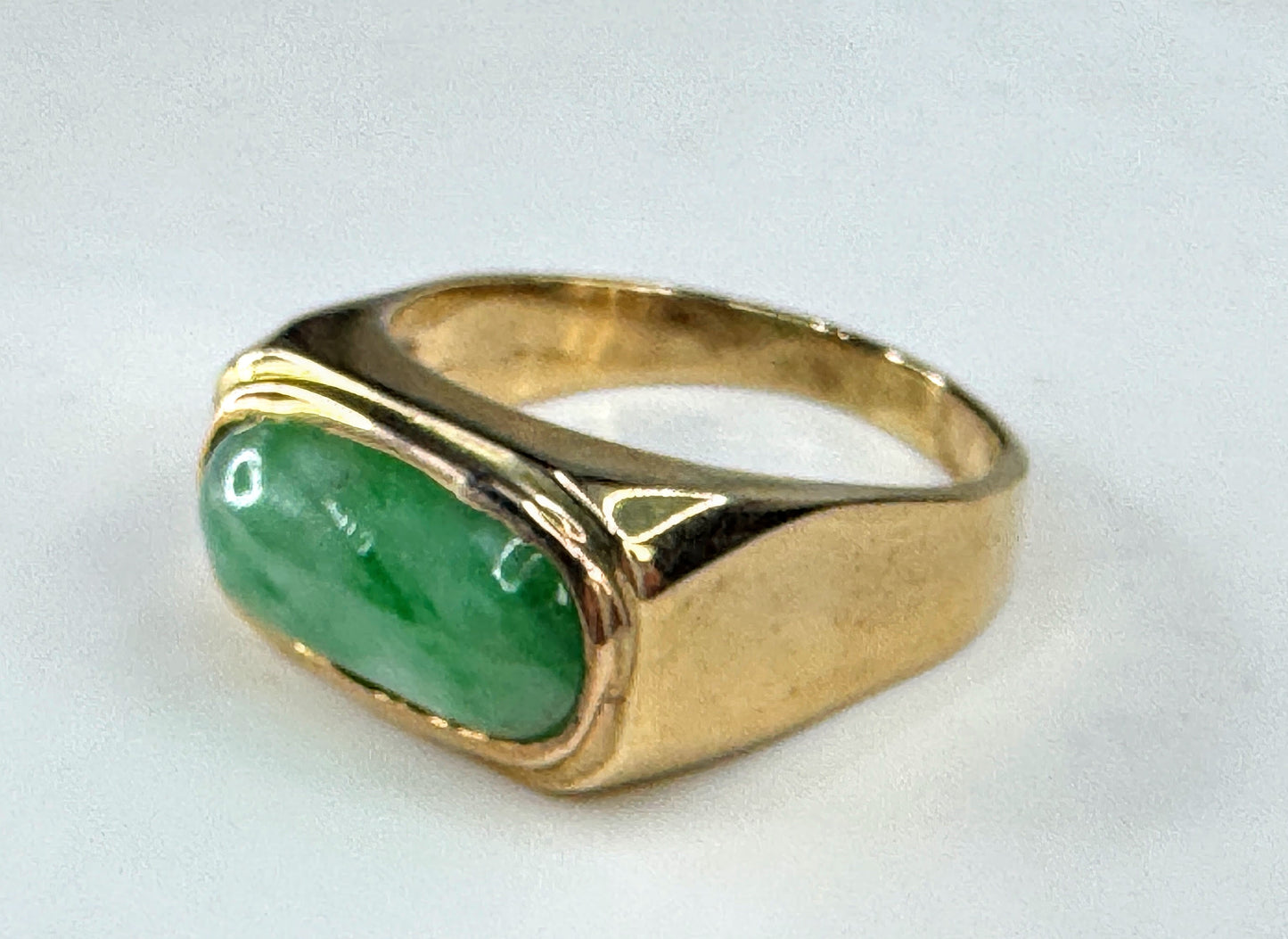 Vintage 14K Gold Jadeite Saddle Ring Men’s 8.1g Size 9.5 JR1858