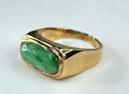Vintage 14K Gold Jadeite Saddle Ring Men’s 8.1g Size 9.5 JR1858