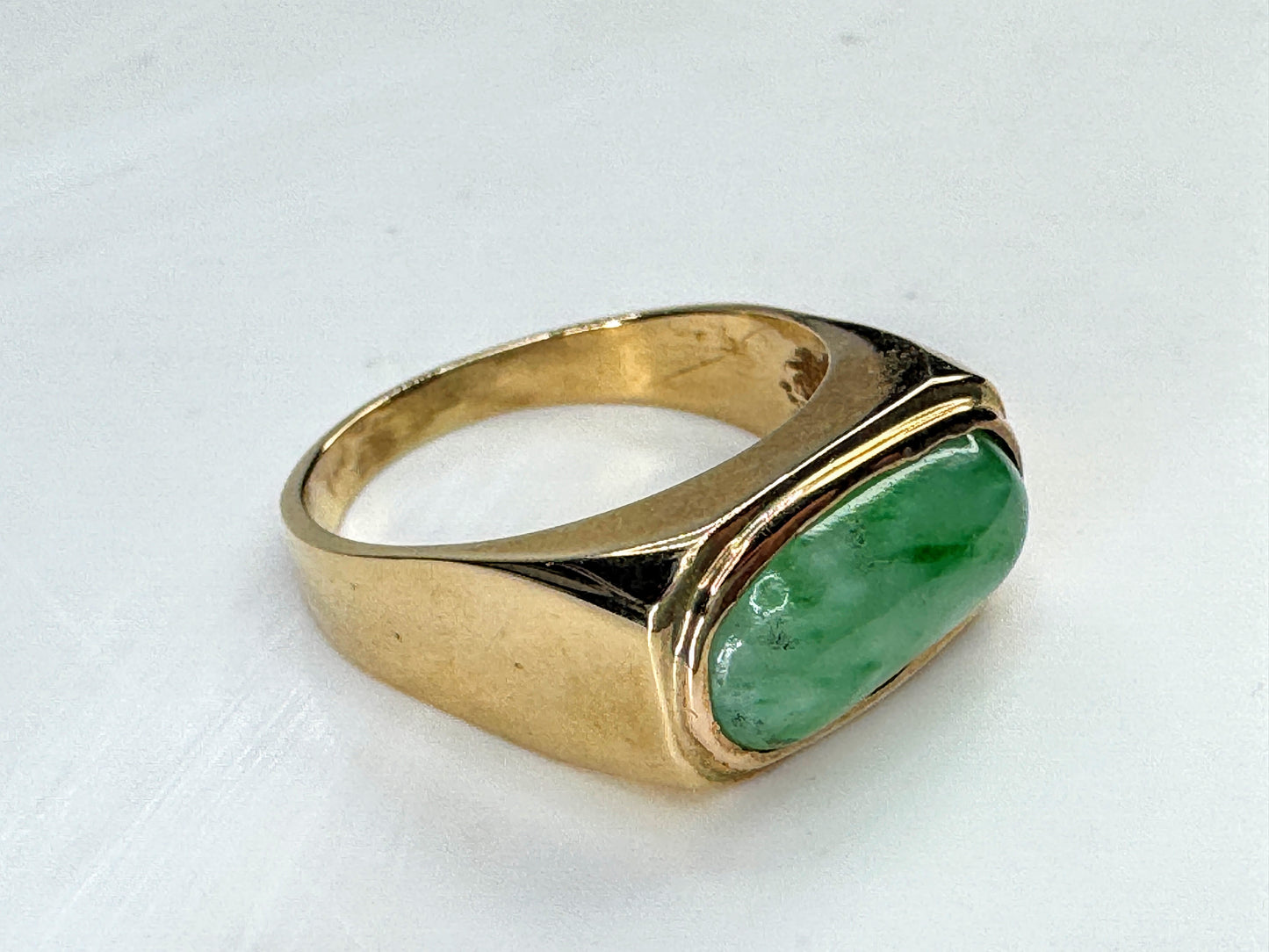 Vintage 14K Gold Jadeite Saddle Ring Men’s 8.1g Size 9.5 JR1858