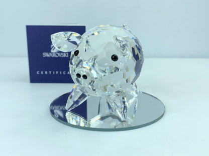 Swarovski Silver Crystal Pig Figurine w/Black Eyes large Size COA mirror S72