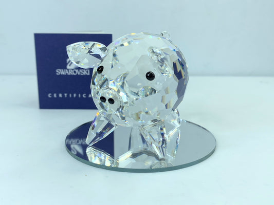 Swarovski Silver Crystal Pig Figurine w/Black Eyes large Size COA mirror S72