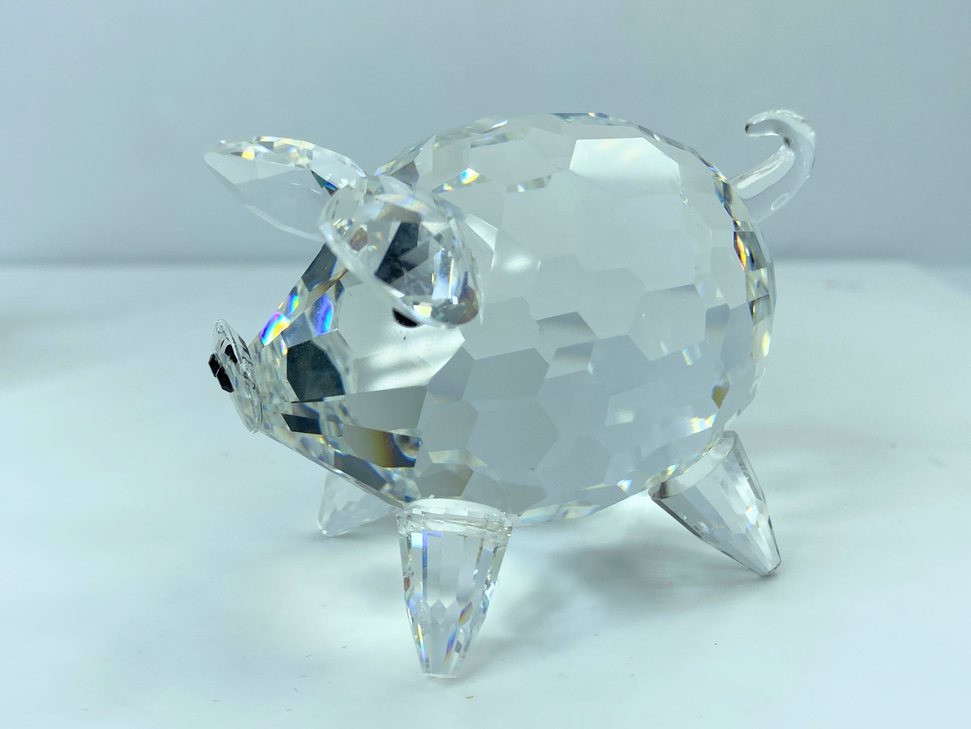 Swarovski Silver Crystal Pig Figurine w/Black Eyes large Size COA mirror S72